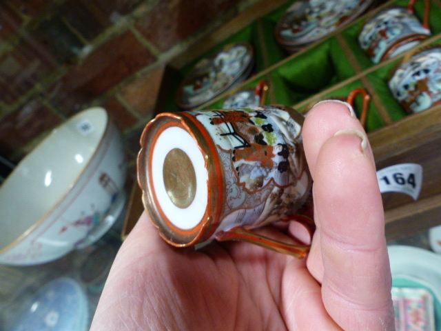 A WOODEN CASED PART SET OF KUTANI EGSHELL COFFEE CANS AND SAUCERS. - Image 7 of 16