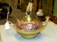 A WILLIAM SOUTTER & SONS, B'HAM, DRESSER STYLE BRASS AND COPPER KETTLE TOGETHER WITH A GOBLET SHAPED