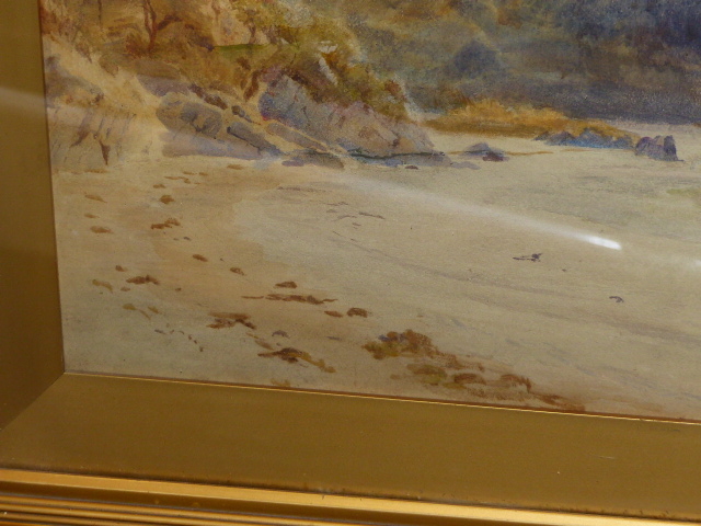HAMPSON JONES. (1846-1916) SUNLIGHT BY THE SEA, SIGNED WATERCOLOUR. 36 x 71cms. - Image 5 of 10