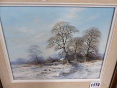 20th.C.SCHOOL. A WINTER LANDSCAPE WITH PHEASANTS, SIGNED OIL ON BOARD. 21 x 26cms.