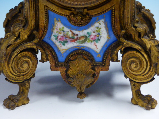 A GILT METAL AND SEVRES PORCELAIN CASED JAPY FRERES CLOCK STRIKING ON A BELL. H.35cms. - Image 5 of 10