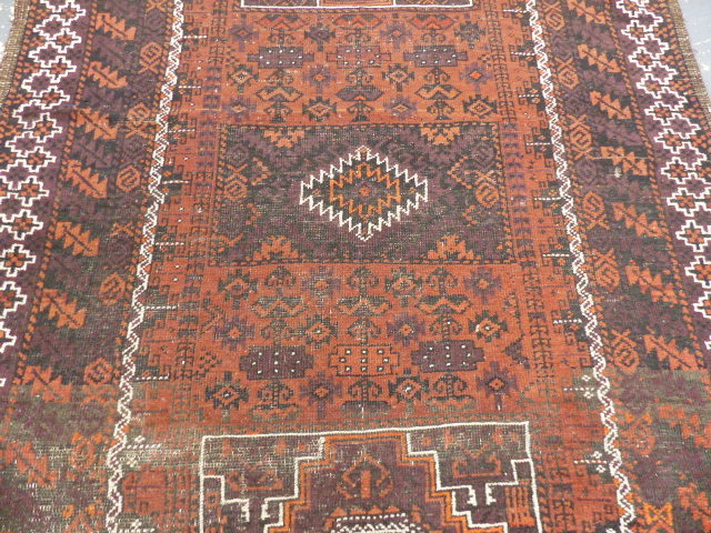 AN ANTIQUE AFGHAN ENGSI. 216 x 137cms TOGETHER WITH A BELOUCH RUG. 192 x 100cms. (2) - Image 11 of 13