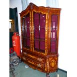 A DUTCH STYLE MARQUETRY WALNUT DISPLAY CABINET, THE DOORS EACH GLAZED WITH SIX PANELS OVER TWO