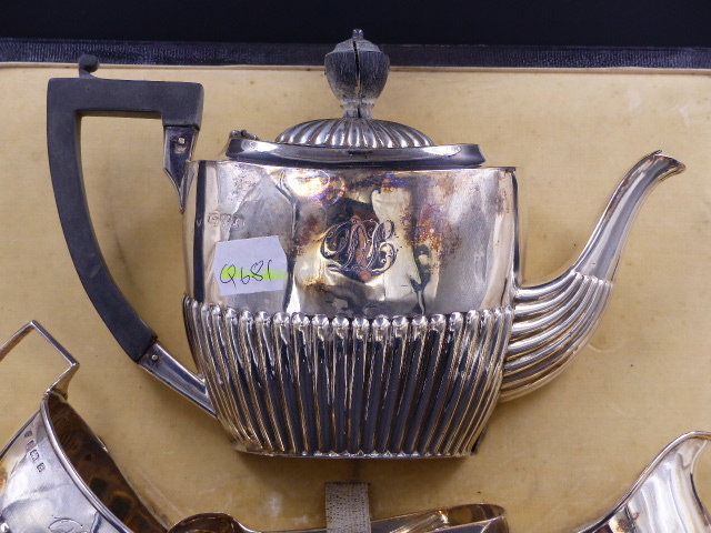 A CAMPBELL & LUMBY CASED SILVER THREE PIECE TEASET, THE HALF GADROONED TEA POT AND CREAM JUG, - Image 5 of 12