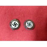 THIRD REICH NSDAP ENAMEL PARTY BADGE - TWO DIFFERENT EXAMPLES. (2)