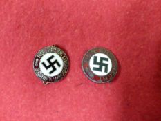 THIRD REICH NSDAP ENAMEL PARTY BADGE - TWO DIFFERENT EXAMPLES. (2)