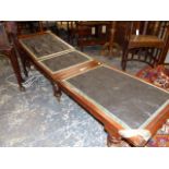 A 19th.C.MAHOGANY ADJUSTABLE CAMPAIGN TYPE FOLDING DAY BED ON TURNED LEGS WITH CERAMIC CASTERS.