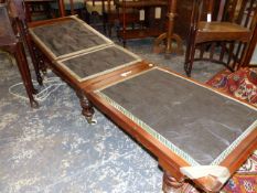 A 19th.C.MAHOGANY ADJUSTABLE CAMPAIGN TYPE FOLDING DAY BED ON TURNED LEGS WITH CERAMIC CASTERS.