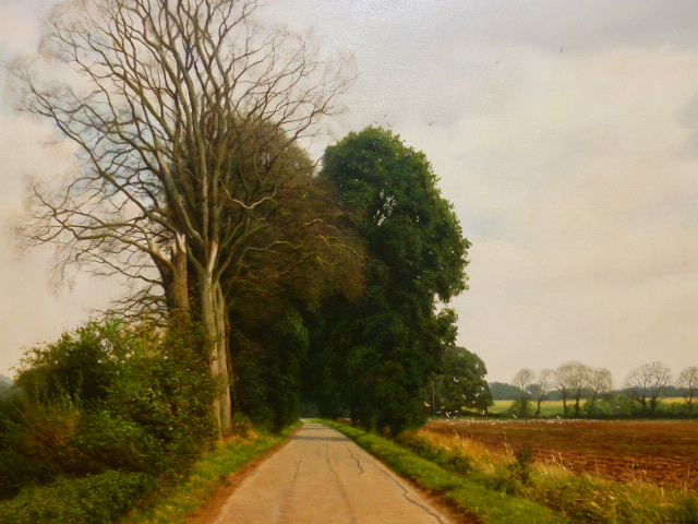 DAVID SMITH. CONTEMPORARY. ARR. LANE TO EAST HYDE, ESSEX, SIGNED OIL ON CANVAS. 67 x 92cms.