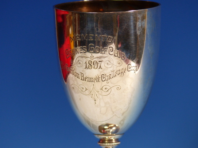 AN 1897 CANNES GOLF SILVER TROPHY CUP BY JAMES DIXON & SONS, SHEFFIELD 1896. H.14.5cms 123 grams. - Image 4 of 10