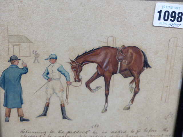 19th/20th.C.ENGLISH SCHOOL. FIVE COMIC HORSE RACING SCENES, WATERCOLOUR. 15 x 18cms TOGETHER WITH - Image 10 of 17