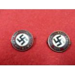 TWO THIRD REICH NSDAP ENAMEL PARTY BADGES - TWO DIFFERENT EXAMPLES. (2)