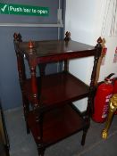 A VICTORIAN MAHOGANY THREE TIER ETAGERE. 45.5 x 40.5 x H.100.5cms.