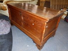 A 19th.C.PITCH PINE LARGE BLANKET CHEST. 143 x 70 x H.75cms.