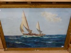 J.L.REED. 19th/20th.C.ENGLISH SCHOOL. ARR. A STIFF BREEZE, SIGNED OIL ON CANVAS. 62 x 92cms.