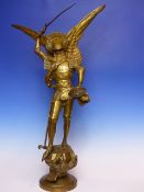 AFTER EUGENE FREMIET. AN ANTIQUE BRONZE FIGURE OF ST.MICHAEL, THE WINGED PATRON SAINT OF NORMANDY