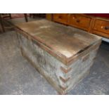 A VINTAGE PINE LARGE MILITARY BLANKET CHEST.