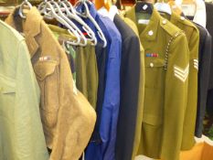 A QUANTITY OF ROYAL SERVICE AND ROYAL TRANSPORT CORPS UNIFORMS, SOME BEARING BROWNES, CARTRIDGE