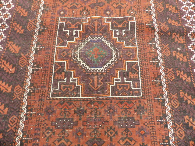 AN ANTIQUE AFGHAN ENGSI. 216 x 137cms TOGETHER WITH A BELOUCH RUG. 192 x 100cms. (2) - Image 12 of 13