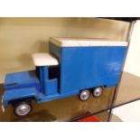 A VINTAGE SCRATCH BUILT WOODEN TOY TRUCK AND A SIMILAR CRANE. (2)