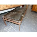 A MID CENTURY BRASS FRAMED GLASS TOP COFFEE TABLE. 107 x 56 x H.40cms.
