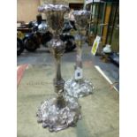 A PAIR OF HALLMARKED SILVER REPOUSSE DECORATED CANDLE STICKS BIRMINGHAM ASSAY MARKS, 1916,