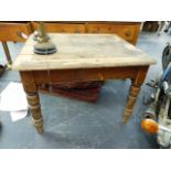A PINE VICTORIAN TWO DRAWER TABLE. W.107 x H.75cms.