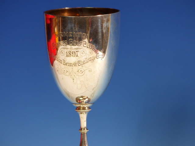 AN 1897 CANNES GOLF SILVER TROPHY CUP BY JAMES DIXON & SONS, SHEFFIELD 1896. H.14.5cms 123 grams. - Image 7 of 10