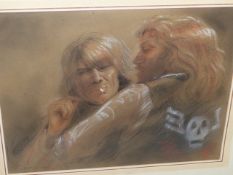 COLIN FROOMS. (1933-2017) ARR. STUDY FOR HELL'S ANGELS. PASTEL, SIGNED, FRAMED AND GLAZED. 59 x