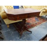 A GEO.III.MAHOGANY TEA TABLE WITH RECTANGULAR CANTED CORNER SWIVEL OPENING TOP, THE SPIRAL TURNED