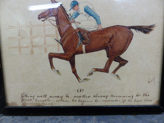 19th/20th.C.ENGLISH SCHOOL. FIVE COMIC HORSE RACING SCENES, WATERCOLOUR. 15 x 18cms TOGETHER WITH - Image 16 of 17