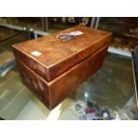 A GEO.III.YEW WOOD VENEERED TWO CANNISTER TEA CADDY. 15 x 30.5 x 15.5cms.