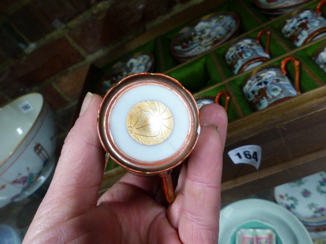 A WOODEN CASED PART SET OF KUTANI EGSHELL COFFEE CANS AND SAUCERS. - Image 6 of 16