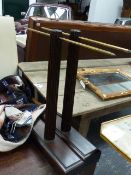 A PAIR OF MAHOGANY AND BRASS DISPLAY STANDS