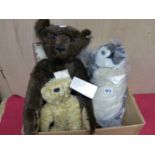 A STEIFF 1907 REPLICA TEDDY BEAR NUMBER 01016/3000. H 55cms. A STEIFF PENGUIN AND A GUND/CLIFF