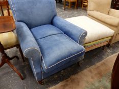 A GOOD QUALITY HOWARD STYLE DEEP SEAT ARMCHAIR BELIEVED TO BE BY GEORGE SMITH TOGETHER WITH A
