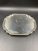 A SILVER HALLMARKED FOOTED TRAY WITH GADROON RECTANGLE SHAPED RIM, BEARING THE 1952 CORONATION