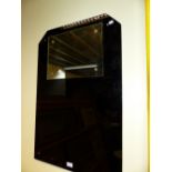 TWO ART DECO BLACK GLASS BACKED WALL MIRRORS. (2)