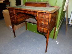 AN EDWARDIAN CALAMANDER WOOD LADIES WRITING DESK, TOP WITH FITTED COMPARTMENT ABOVE INSET WRITING