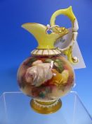 A ROYAL WORCESTER PORCELAIN JUG DATE CODE FOR 1903 PAINTED BY JAMES HADLEY WITH WHITE, YELLOW AND