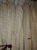 THREE PAIRS OF GRAPE VINE PATTERN LINED AND INTERLINED CURTAINS WITH ASSOCIATED PELMETS AND FOUR