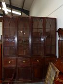 A GEO.III. MAHOGANY BREAKFRONT GLAZED TOP BOOKCASE WITH SHALLOW DEPTH SHELVED. BELIEVED TO BE