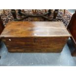 A 19th.C.CAMPHORWOOD SHIP'S TRUNK WITH TAPERED SIDES. W.100 x D.44 x H.40cms.