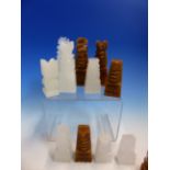 A CHESS SET CARVED FROM BROWN AND WHITE AGATE, THE KINGS. H.10cms.