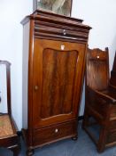 A 19th.C.FRENCH MAHOGANY PEDESTAL CABINET WITH SHAPED FRONT DRAWER OVER LONG PANEL DOOR AND BASE