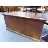 AN EARLY 19th.C.OAK AND ELM BLANKET BOX ON PLINTH BASE. 90 x 55 x H.44cms.