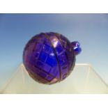 VAN CUTSEM A ST QUENTIN, A MOULDED BLUE GLASS TARGET BALL. Dia 7cms.