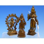 THREE VARIOUS INDIAN BRONZE FEMALE DEITIES, THE TALLEST H.12cms. (3)