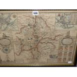 AFTER JACOBUS HONDIUS. AN ANTIQUE HAND COLOURED MAP OF WARWICKSHIRE, WORCESTERSHIRE,ETC. 40 x 52cms.