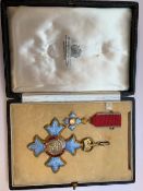 A SILVER GILT CIVILIAN C.B.E CASED MEDAL WITH MINIATURE PRESENTED TO PROFESSOR M.A.RUSHTON,1965.